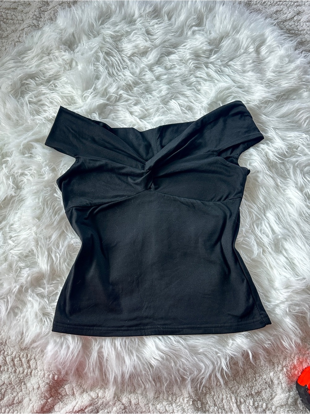 Women's Black Off-Shoulder Twist Front Top